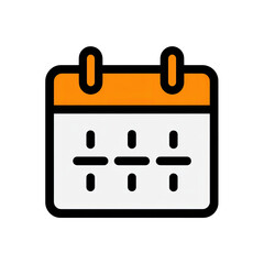 A simple, orange-and-white icon of a calendar against a solid black background