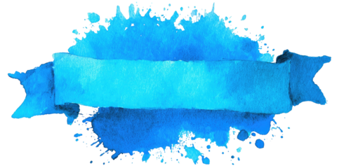 A watercolor image of a blue ribbon with an artistic splash background
