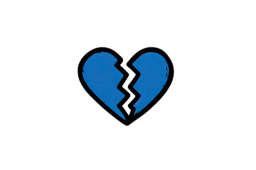 A vibrant blue, cracked heart shape, brush-stroked against a stark, black background