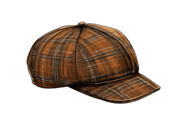 A digitally rendered, brown patterned cap on a black background