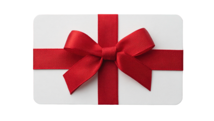 White rectangular card tied with a vibrant red ribbon, a perfect present for any occasion
