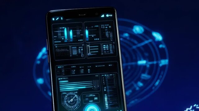 Futuristic Smartphone Interface with Digital Data Display