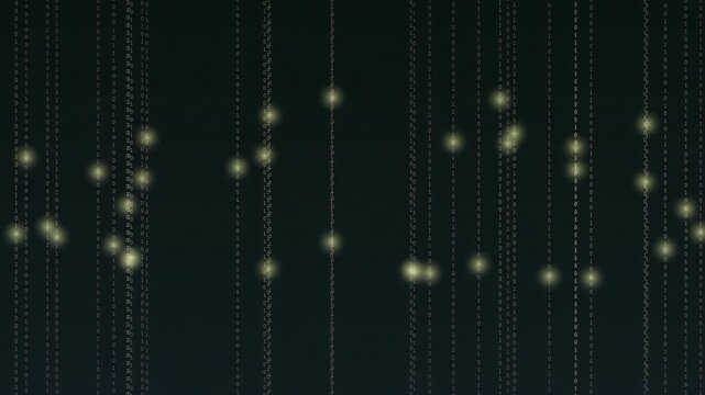 Abstract binary code and glowing particles create a futuristic, digital backdrop