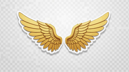 Obraz premium Golden, feathered wings spread wide with a subtle shadow on a transparent background