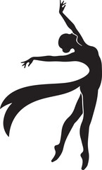 Fototapeta premium Dancer silhouette with flowing curved form, black on whit