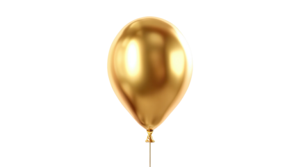 A singular gold balloon, rendered on a stark black background, floating