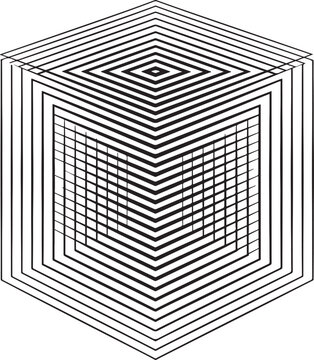 Abstract geometric cube with concentric square lines pattern design for optical illusion background