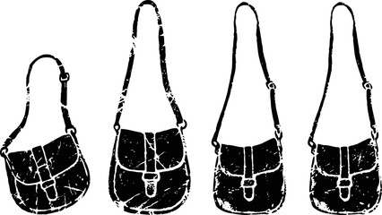 vintage leather shoulder bags with adjustable straps in different sizes and worn texture