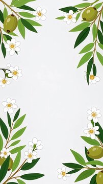 Decorative Lemon Branch Border with Leaves and Flowers.