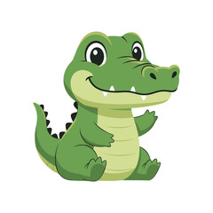 Fototapeta premium Cute Cartoon Alligator Waving Hello, Friendly Green Reptile Character