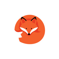 Obraz premium Cute Cartoon Fox Curled Up, Flat Design, White Background