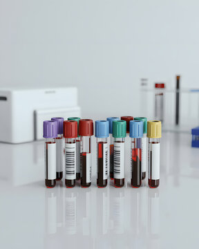 Group of medical blood sample tubes ready for laboratory analysis testing