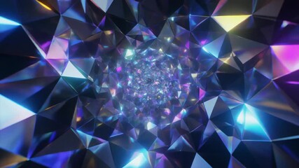 Abstract crystal prism vortex, iridescent polygon tunnel, neon light kaleidoscope fractal depth, futuristic geometry immersive - Powered by Adobe