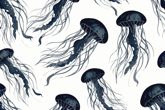 Vivid Hand Drawn Jellyfish Silhouette Pattern Viv