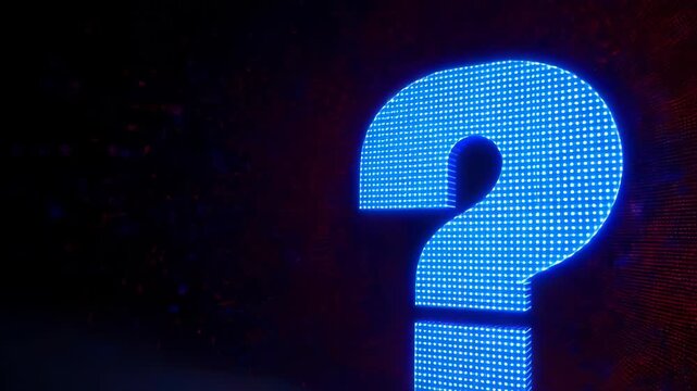 Glowing Blue Question Mark on Dark Background with Digital Effect