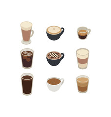 Obraz premium Assortment of coffee drinks illustrated on dark background
