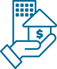 Real Estate and Property Management Icon. Home, Housing, Investment and Mortgage Symbols. Property for sale, land plot zoning, and building construction concepts.