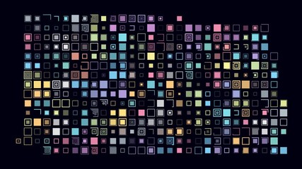 Kansas animated shape. Pulsating colored dots on the map of the state. Large size square blocks. Digital style Kansas map on dark background. Classy animation video. - Powered by Adobe