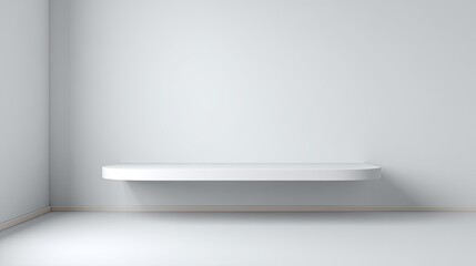 Obraz premium Minimalist white shelf on plain wall in modern interior design for contemporary living space and home decor inspiration