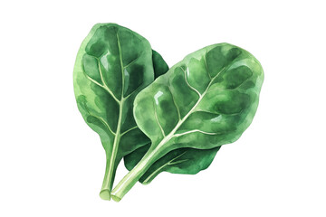 Watercolor Spinach Leaf Slice Vector Isolated on Transparent Background Culinary Illustration
