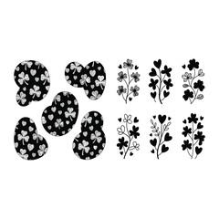 Black and white floral heart shapes and flowers.