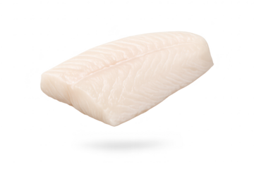 Fresh cod fillet, raw fish food on transparent background studio shot