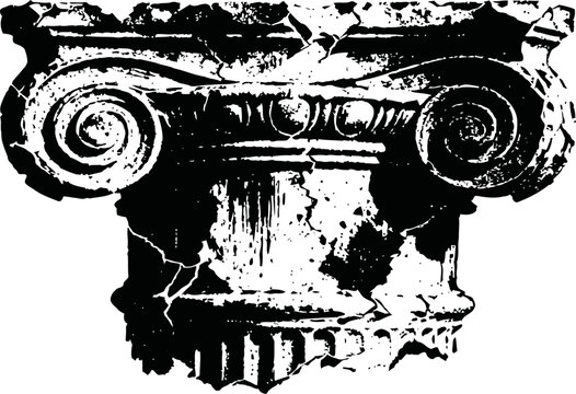 Ancient ionic column capital sketch with scroll volutes and fluted decoration