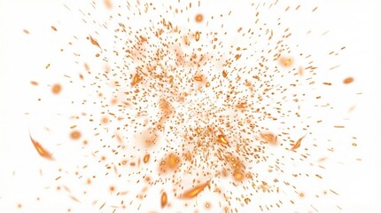 Abstract orange explosion effect on white background,energy burst with scattered particles flying outward,dynamic visual element for creative design and motion background concepts