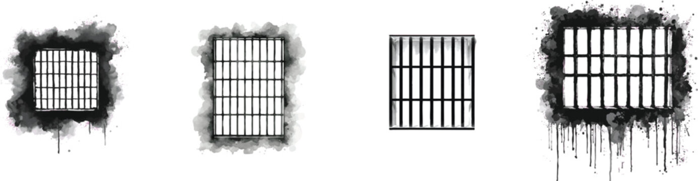 Watercolor Line Prison window set. Isolated on white background