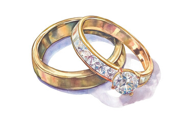 Watercolor Wedding Diamond Rings Illustration Isolated on Transparent Background Hand Painted Jewelry Art