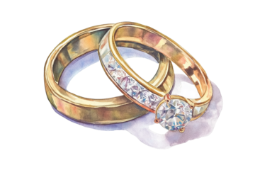 Watercolor Wedding Diamond Rings Illustration Isolated on Transparent Background Hand Painted Jewelry Art
