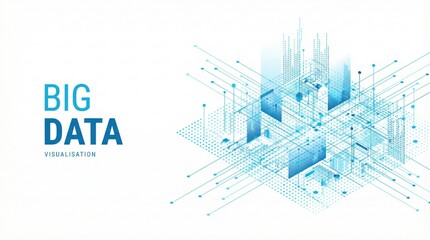 Big data visualization concept with 3D abstract cityscape and connecting lines,digital technology,analytics,network communication,AI structure,information mapping illustration