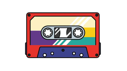 Obraz premium Retro Cassette Tape with Colorful Stripes, Vintage Audio Music Symbol