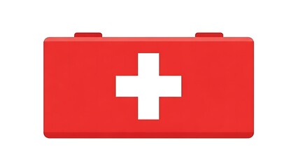 Obraz premium Red First Aid Kit with White Cross Symbol Isolated on White Background.