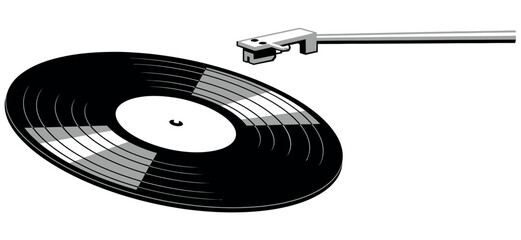 Classic vinyl record spinning with a turntable tonearm ready to play music, perfect for evoking nostalgia in audio technology promotions and entertainment industry advertisements.