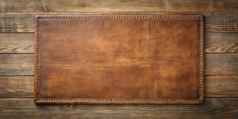 Rustic Brown Leather Pad on Wooden Surface, Ideal for Textured Backgrounds and Design Projects