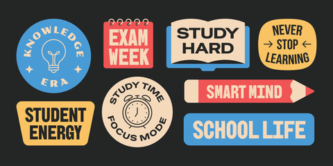 Set od Education stickers collection with study motivational words. © titusurya