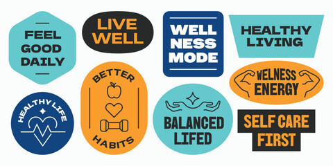Obraz premium Set of Healthy life style with motivational words stickers, patches, badges, collection.