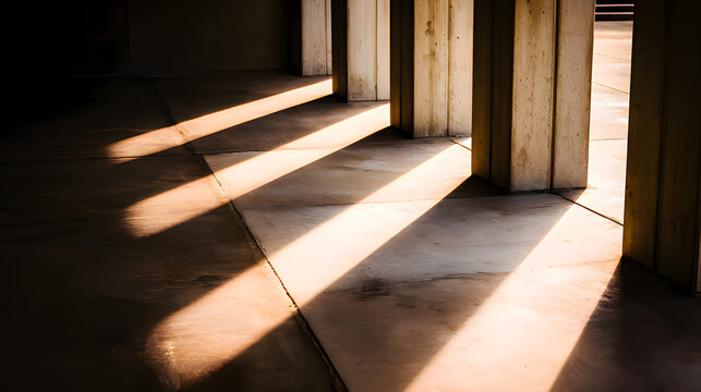 tennessine. Empty concrete interior with strong sunlight and geometric shadows. real-estate listings, architecture portfolios, designed for interior renovation comparisons for interiors.