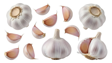 Garlic cloves isolated on transparent background for culinary and cooking reference