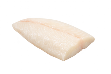 Fresh halibut fillet on transparent background, perfect for recipes.