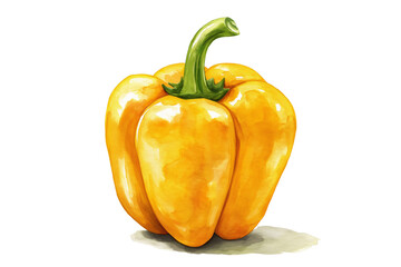 Yellow Bell Pepper Watercolor Illustration Isolated on Transparent Background. Watercolor Yellow Capsicum Vegetable PNG.