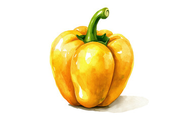 Yellow Bell Pepper Watercolor Illustration Isolated on Transparent Background. Watercolor Yellow Capsicum Vegetable PNG.
