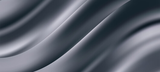 3d chrome liquid wavy texture, silver silk fabric background or smooth metal foil. Render of luxury cloth or curtain with wavy folds, shiny gradient effect flying in motion. 3d vector chrome texture