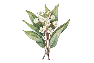Bogbean Bouquet Watercolor Illustration Vector Isolated on Transparent Background