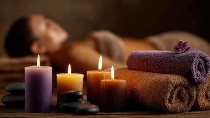 a woman in spa setting with candles