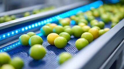 Advanced optical scanner precisely grades fruits by size and color in an automated industrial sorting system.