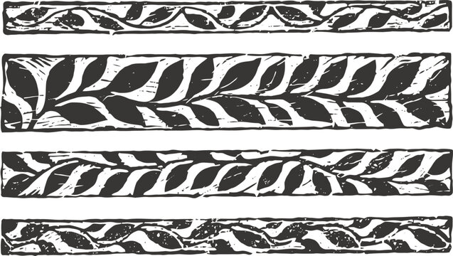 Ornamental vintage divider set with floral and leaf decorative patterns, hand drawn rustic design elements