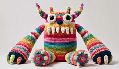 Large Rainbow Striped Crocheted Monster with Paws handmade
