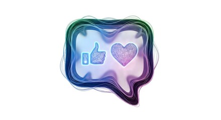 Vibrant speech bubble with thumbs up and heart icons